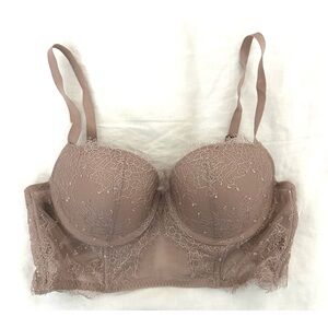 Victoria’s Secret Long Line Balconet Lace Bra in Pink/Tan